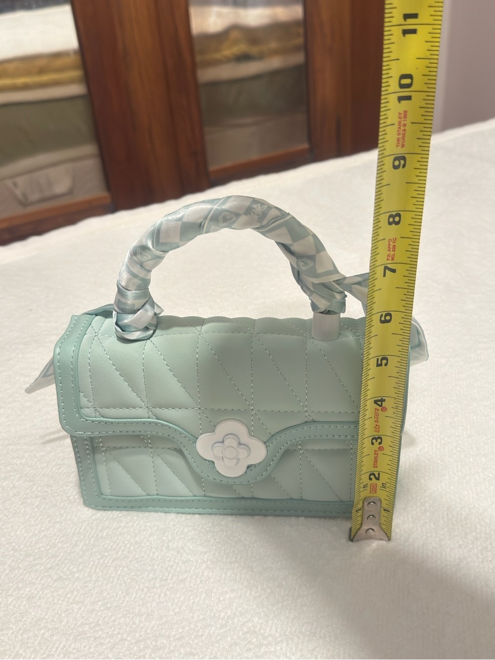 Mint Quilted Mini Top-Handle Bag with Floral Clasp - Picture 4 of 8